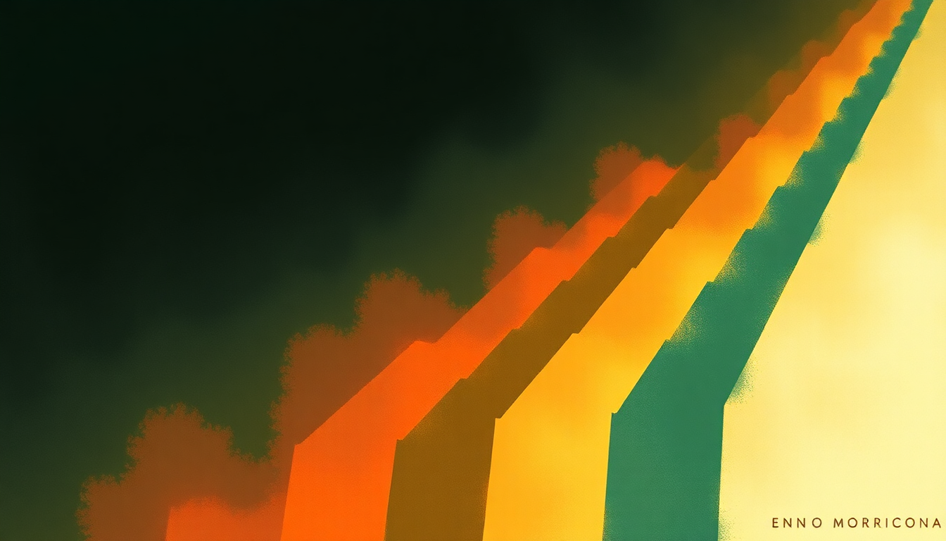 Fan-driven abstract illustration evoking the emotional arc of Come Maddalena by Ennio Morricone