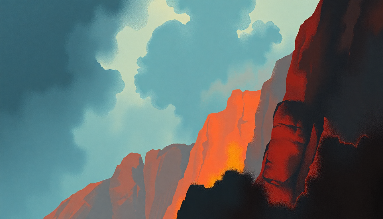 Fan-driven abstract illustration evoking the emotional arc of Comin' Round the Mountain by Funkadelic