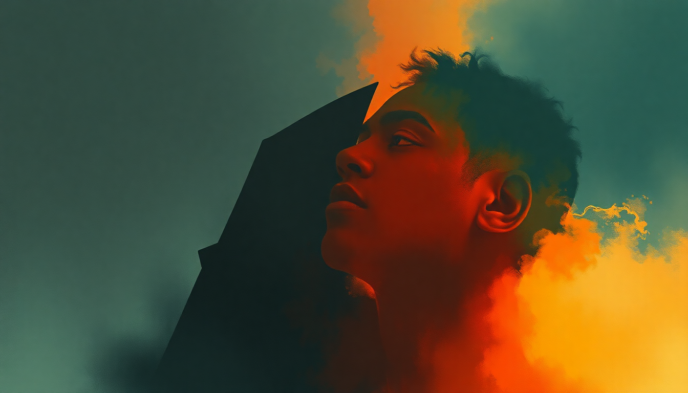 Fan-driven abstract illustration evoking the emotional arc of Compton by Dr. Dre