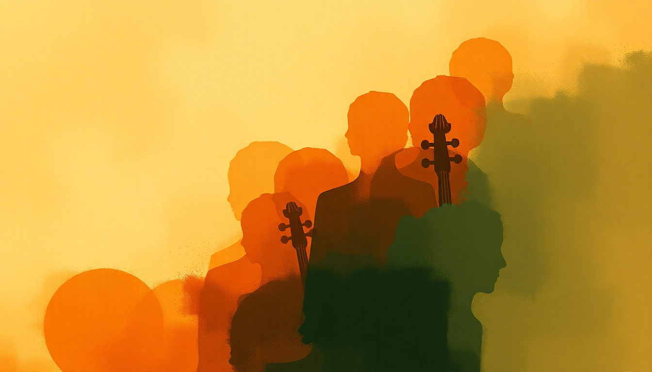 Fan-driven abstract illustration evoking the emotional arc of Concerto for 4 Violins in B Minor, Op. 3 No. 10, RV 580 by Antonio Vivaldi