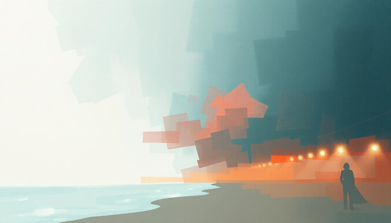 Fan-driven abstract illustration evoking the emotional arc of Coney Island by Taylor Swift
