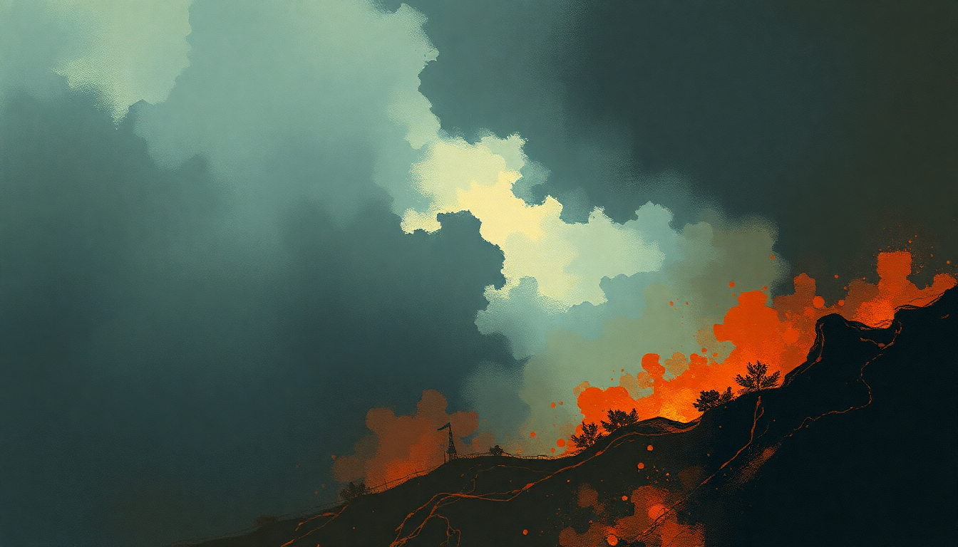 Fan-driven abstract illustration evoking the emotional arc of Cover You in Oil by AC/DC