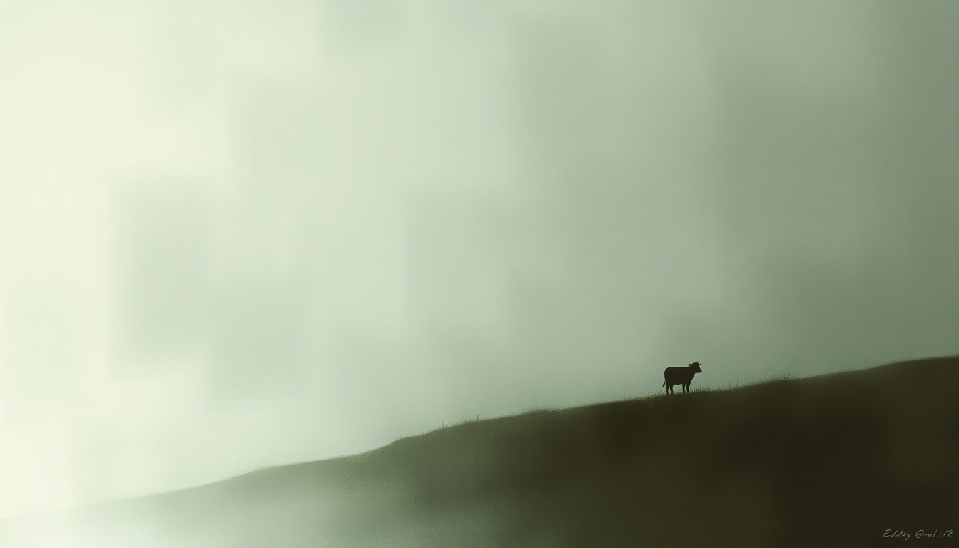 Fan-driven abstract illustration evoking the emotional arc of Cow Call by Edvard Grieg