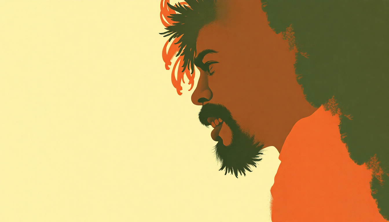 Fan-driven abstract illustration evoking the emotional arc of Cow Thief Skank by Lee Scratch Perry