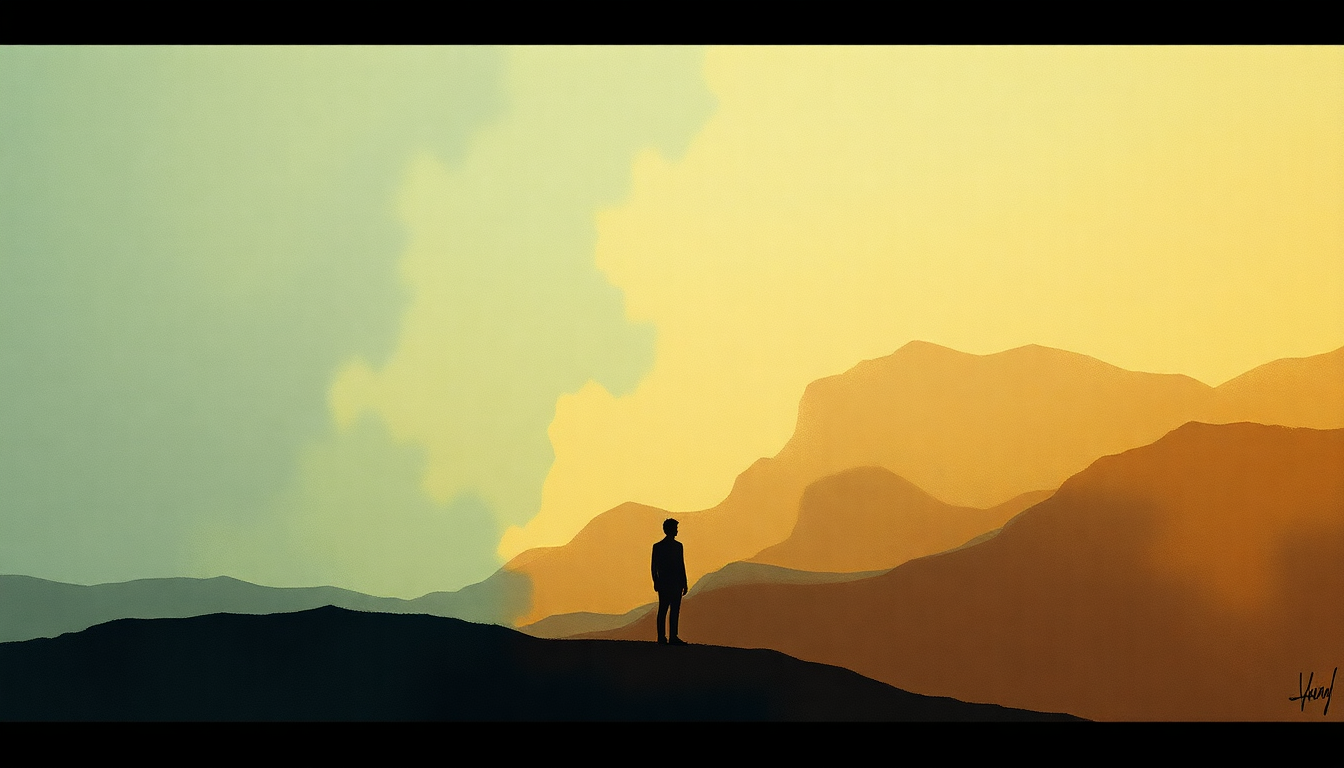 Fan-driven abstract illustration evoking the emotional arc of Crossing the Rubicon by Bob Dylan