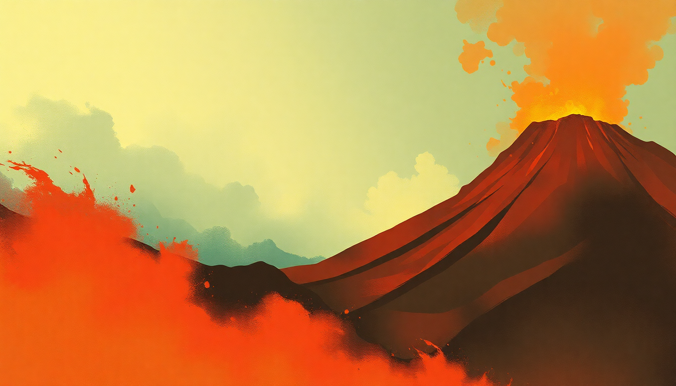 Fan-driven abstract illustration evoking the emotional arc of Dance on a Volcano by Genesis