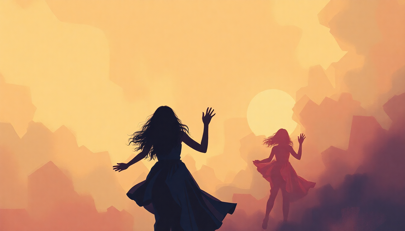 Fan-driven abstract illustration evoking the emotional arc of Dance, Sister, Dance (Baila Mi Hermana) by Santana