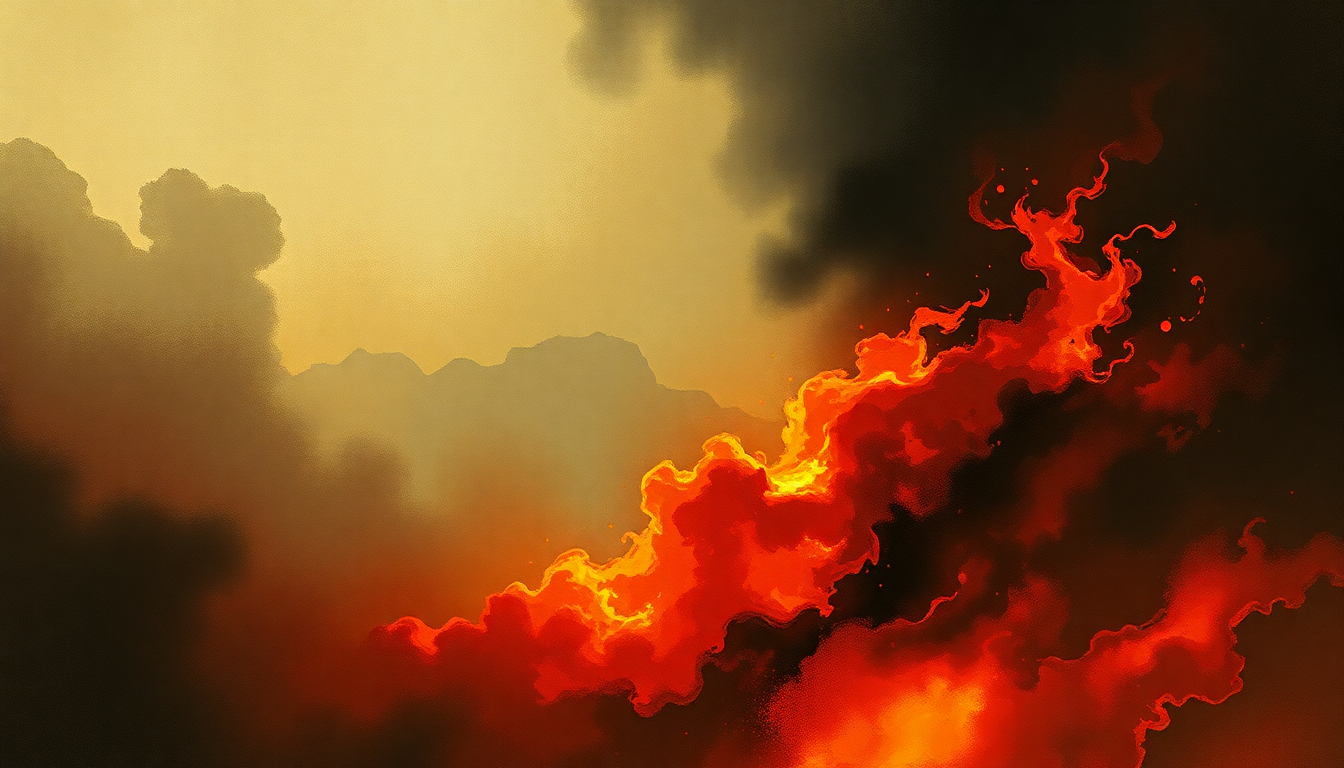 Fan-driven abstract illustration evoking the emotional arc of Demon Fire by AC/DC