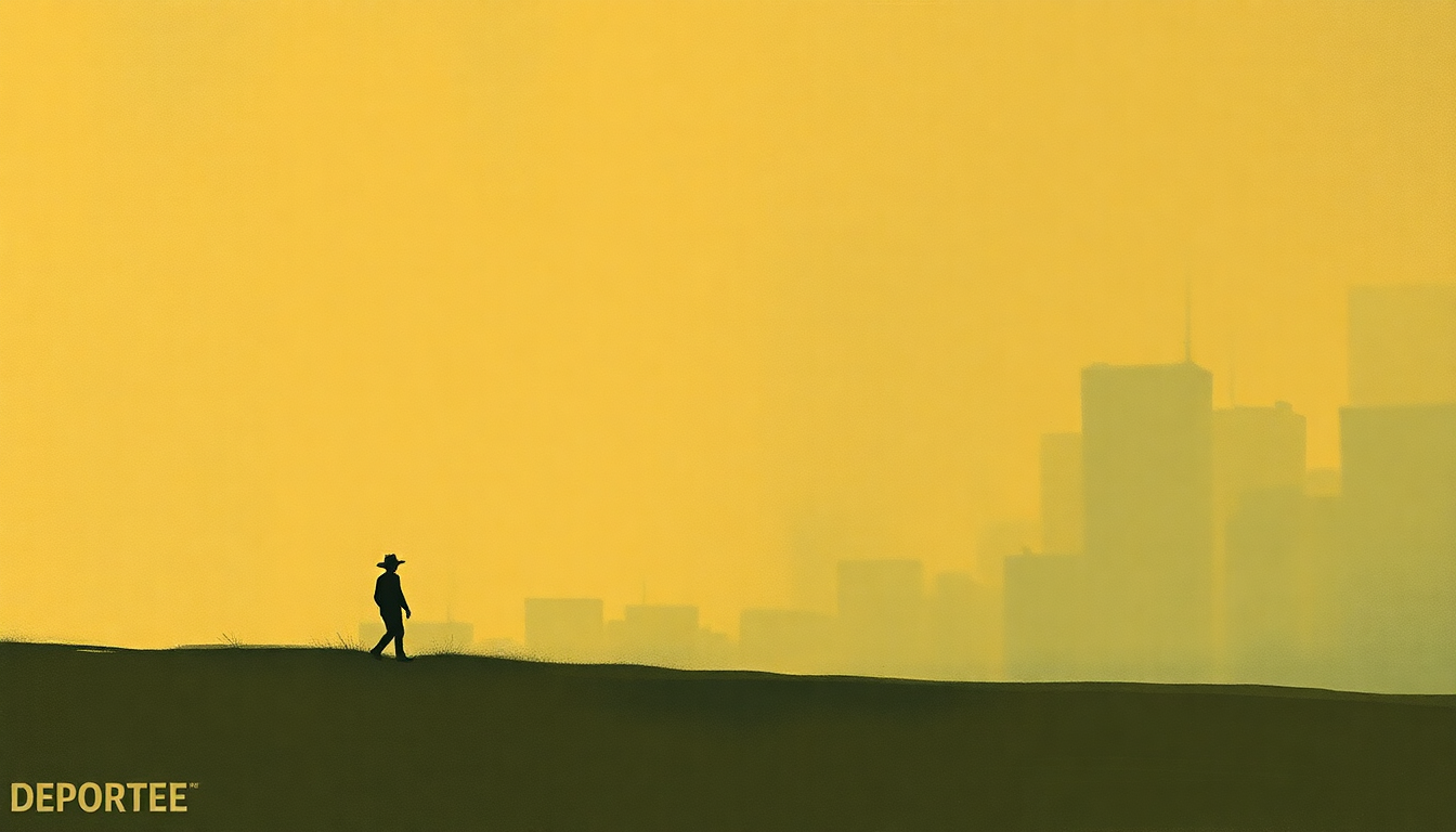 Fan-driven abstract illustration evoking the emotional arc of Deportee by Woody Guthrie