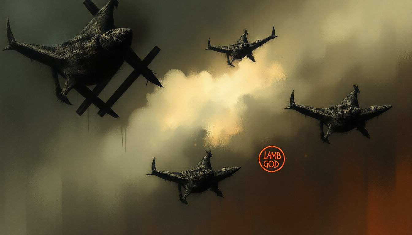 Fan-driven abstract illustration evoking the emotional arc of Desolation by Lamb of God