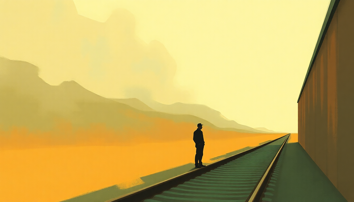 Fan-driven abstract illustration evoking the emotional arc of Desperados Waiting for a Train by Guy Clark