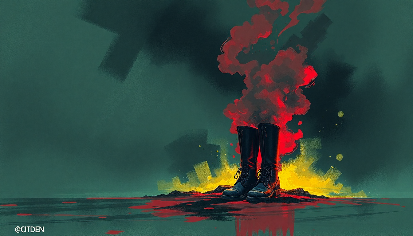 Fan-driven abstract illustration evoking the emotional arc of Die With Your Boots On by Iron Maiden