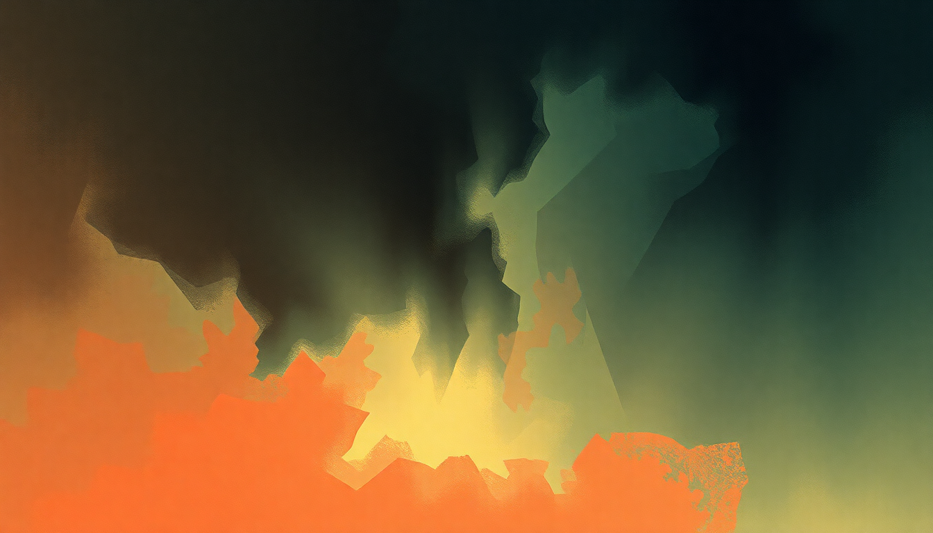 Fan-driven abstract illustration evoking the emotional arc of Dio che nell'alma infondere by Luciano Pavarotti