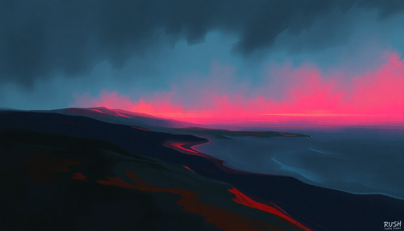 Fan-driven abstract illustration evoking the emotional arc of Distant Early Warning by Rush