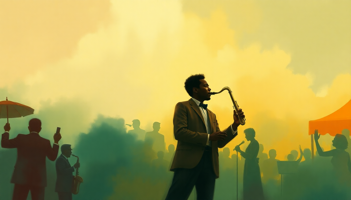 Fan-driven abstract illustration evoking the emotional arc of Don't Stop the Carnival by Sonny Rollins