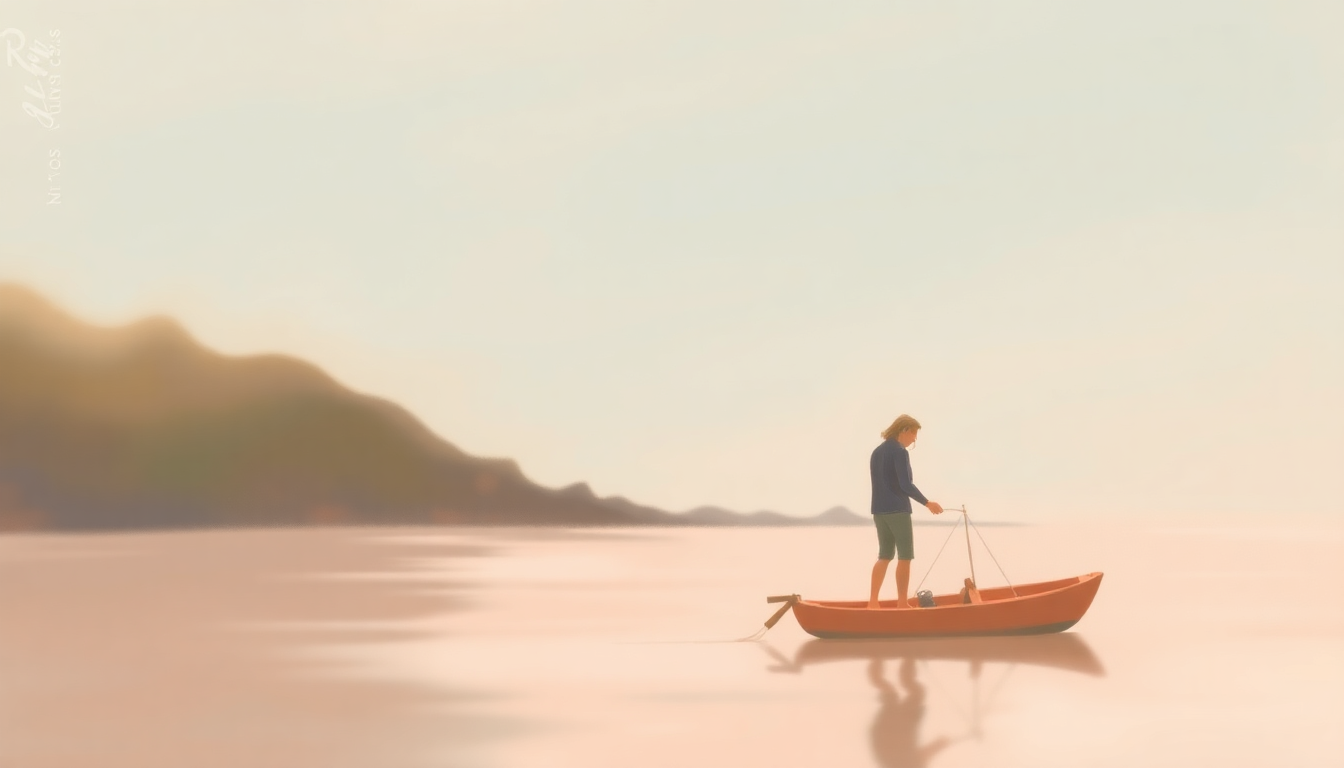 Fan-driven abstract illustration evoking the emotional arc of Down by the Bay by Raffi