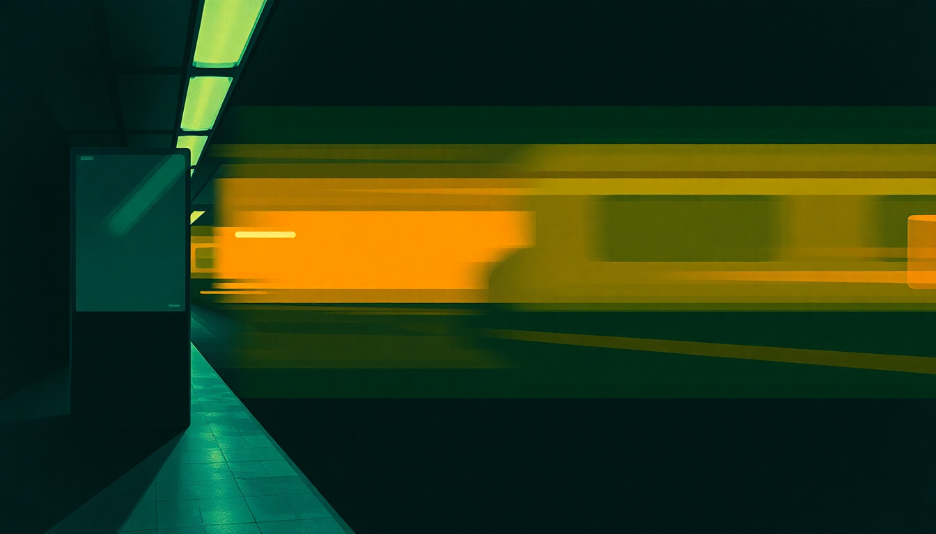 Fan-driven abstract illustration evoking the emotional arc of Down in the Subway by Soft Cell