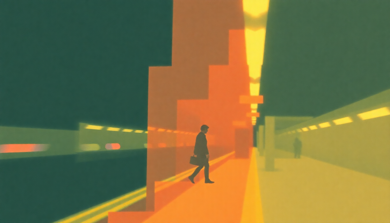 Fan-driven abstract illustration evoking the emotional arc of Down in the Tube Station at Midnight by The Jam