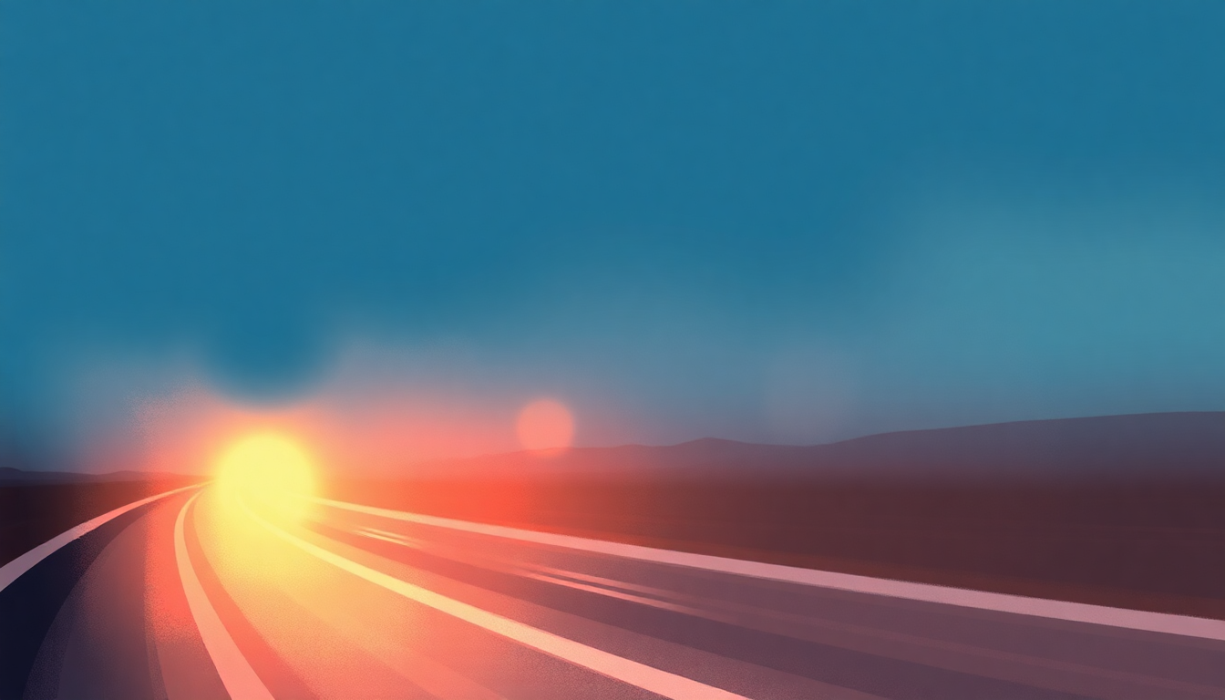 Fan-driven abstract illustration evoking the emotional arc of Driving Guitars by The Ventures