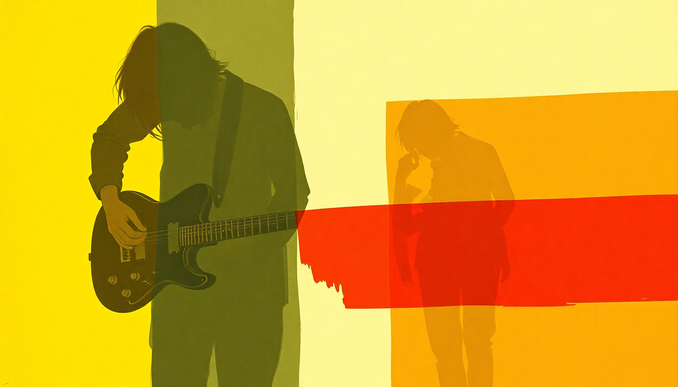 Fan-driven abstract illustration evoking the emotional arc of Electric Guitar by Talking Heads