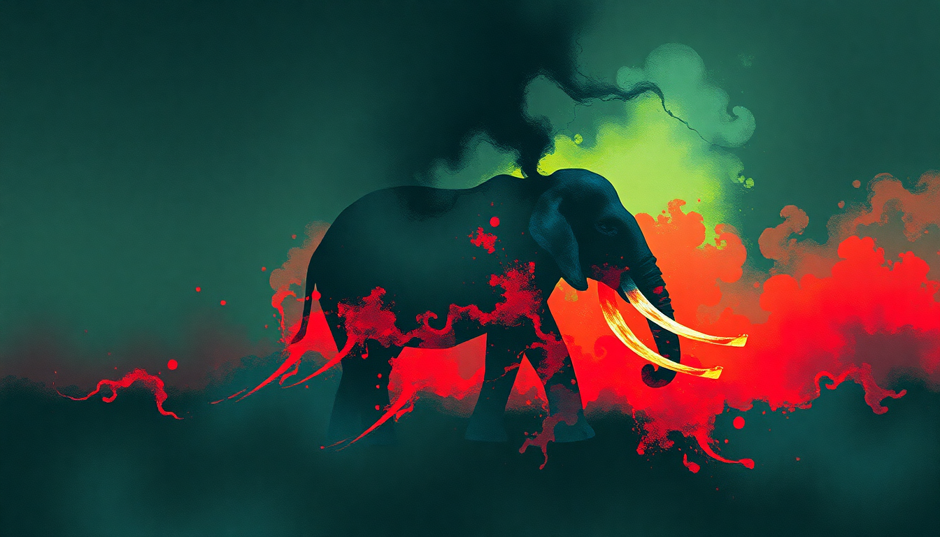 Fan-driven abstract illustration evoking the emotional arc of Elephant Talk by King Crimson