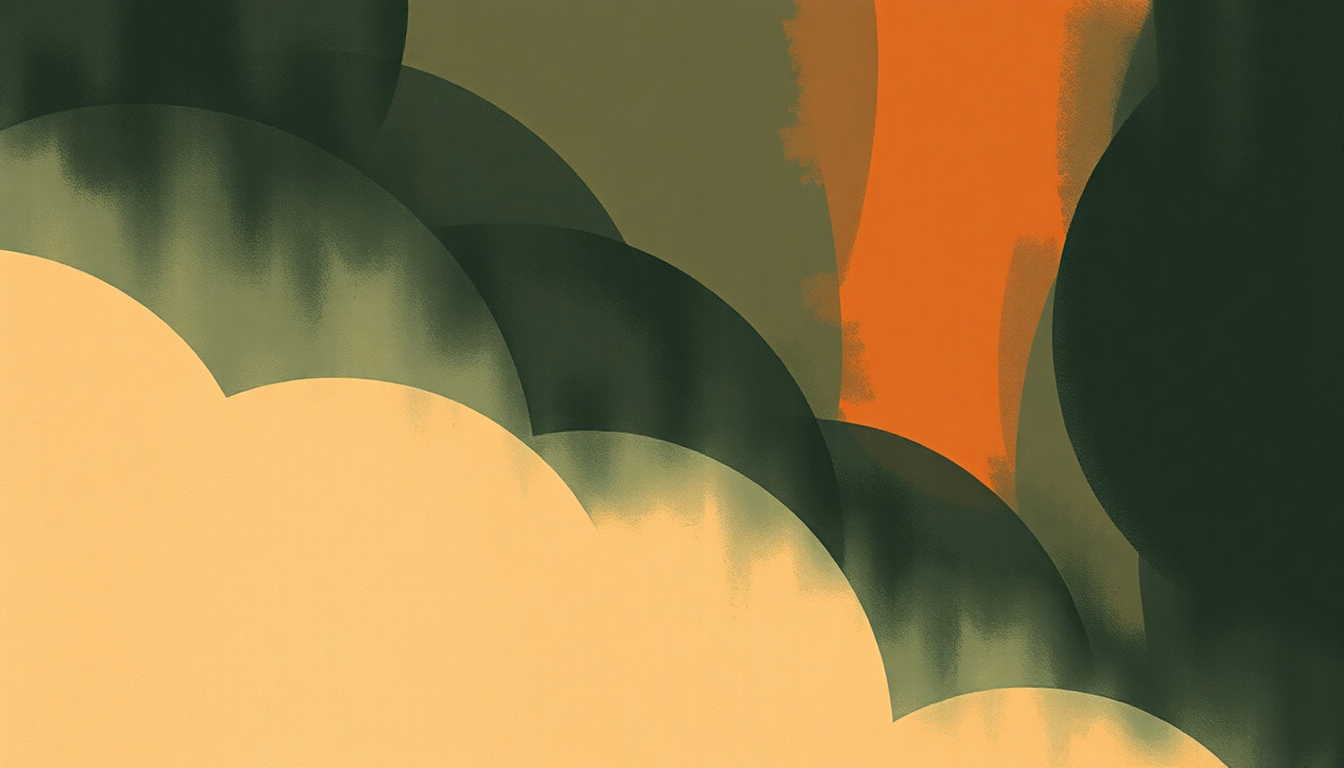Fan-driven abstract illustration evoking the emotional arc of Embryons desseches by Erik Satie
