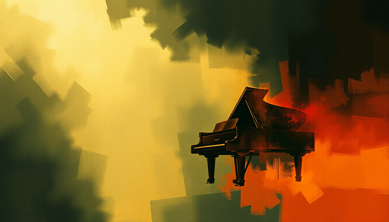 Fan-driven abstract illustration evoking the emotional arc of Piano Concerto No. 5 in E-flat Major, Op. 73 "Emperor" by Ludwig van Beethoven