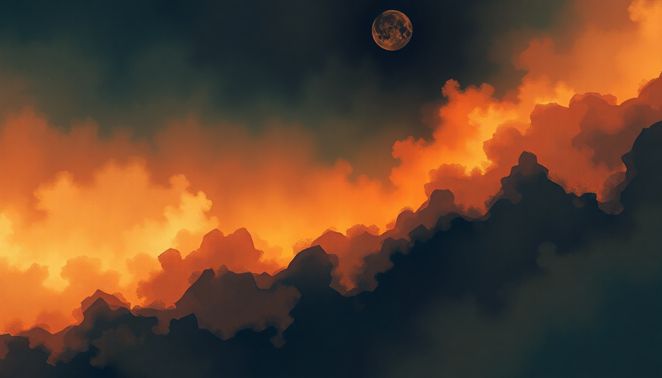 Fan-driven abstract illustration evoking the emotional arc of Entrance of the Gods into Valhalla by Richard Wagner