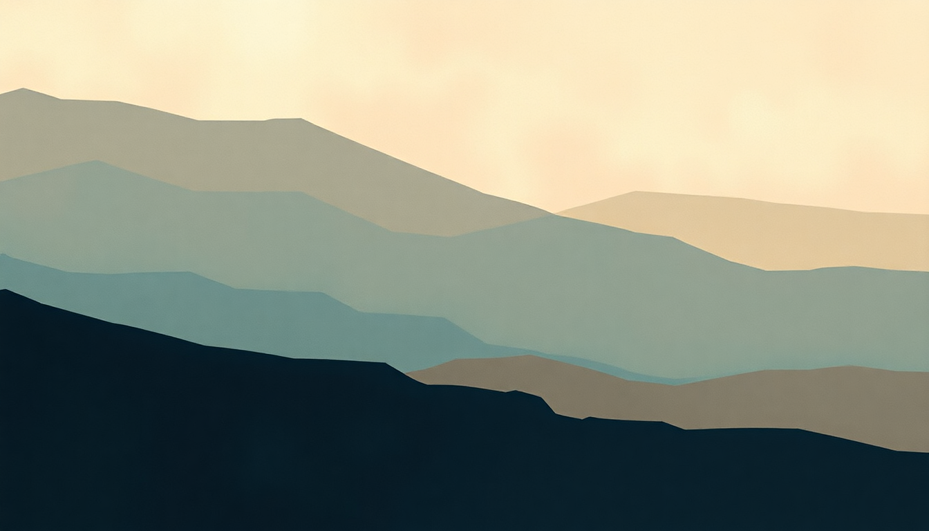 Fan-driven abstract illustration evoking the emotional arc of Estampes by Claude Debussy