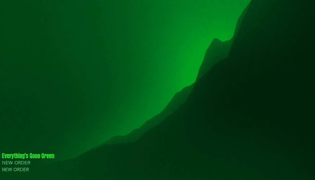 Fan-driven abstract illustration evoking the emotional arc of Everything's Gone Green by New Order