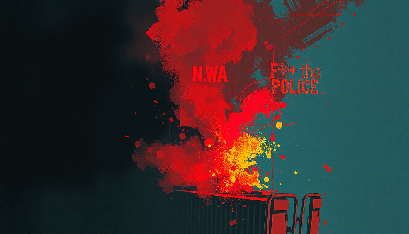 Fan-driven abstract illustration evoking the emotional arc of F*** tha Police by N.W.A