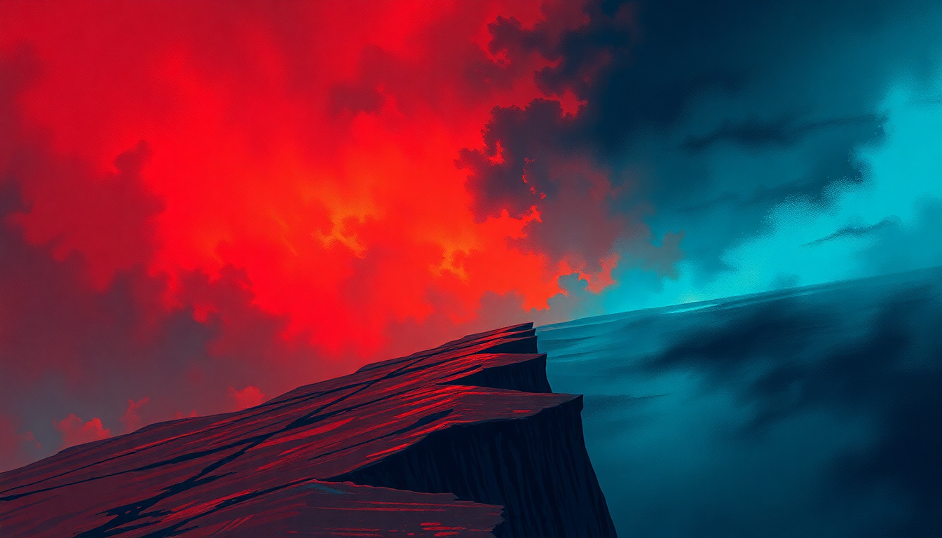 Fan-driven abstract illustration evoking the emotional arc of Falling Off the Edge of the World by Black Sabbath