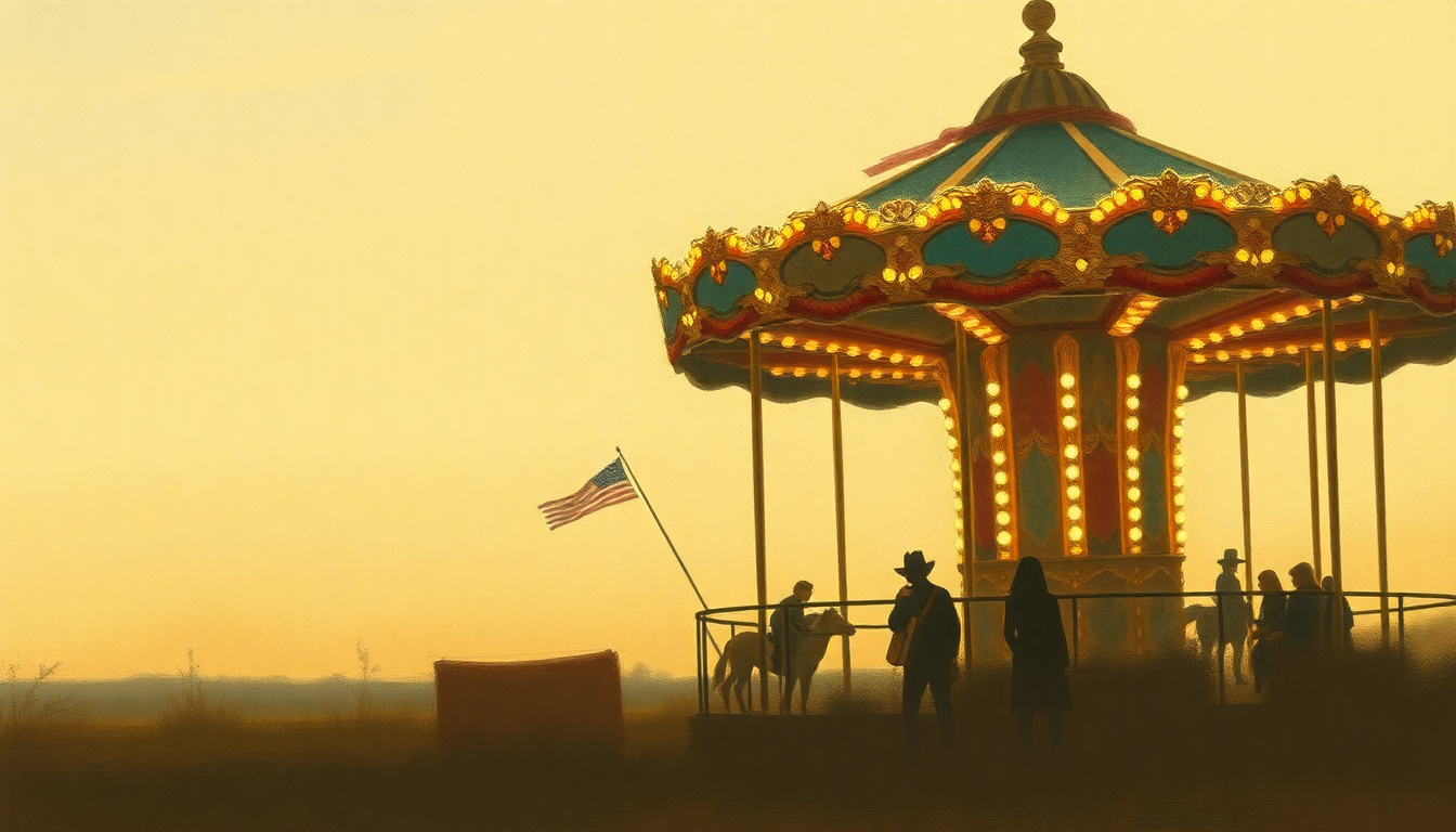 Fan-driven abstract illustration evoking the emotional arc of Fare Thee Well Miss Carousel by Townes Van Zandt