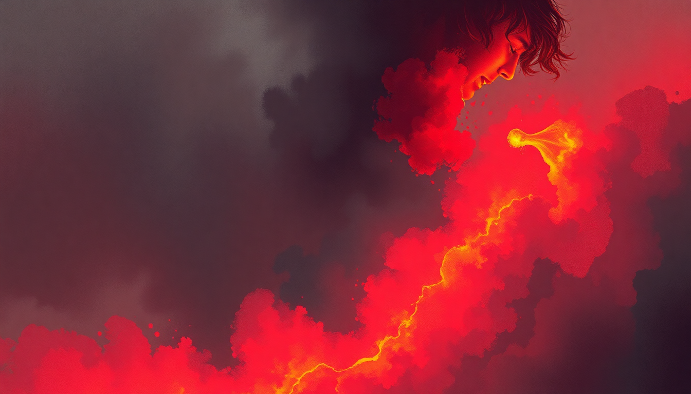Fan-driven abstract illustration evoking the emotional arc of Fight Like a Brave by Red Hot Chili Peppers