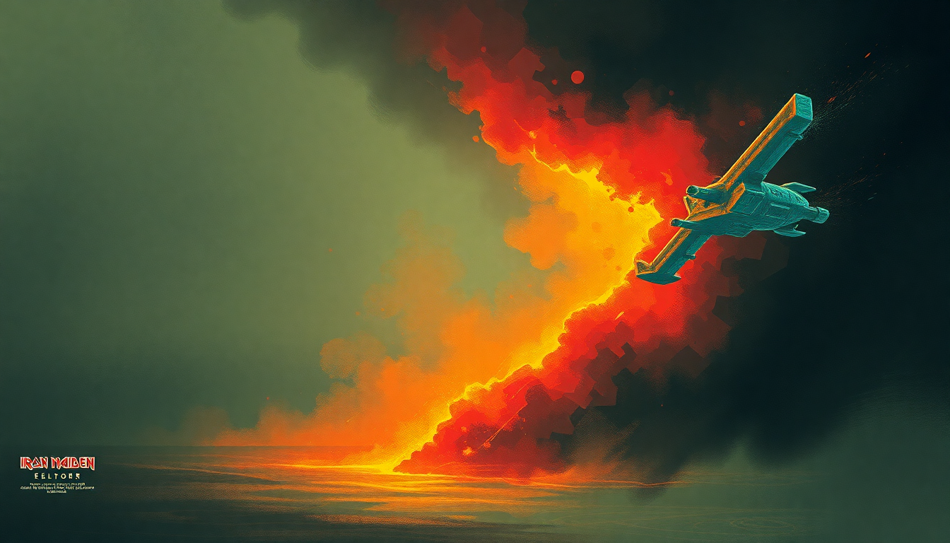 Fan-driven abstract illustration evoking the emotional arc of Flash of the Blade by Iron Maiden