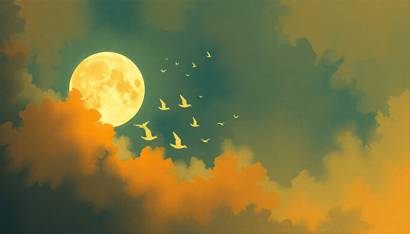 Fan-driven abstract illustration evoking the emotional arc of Fly Me to the Moon by Frank Sinatra