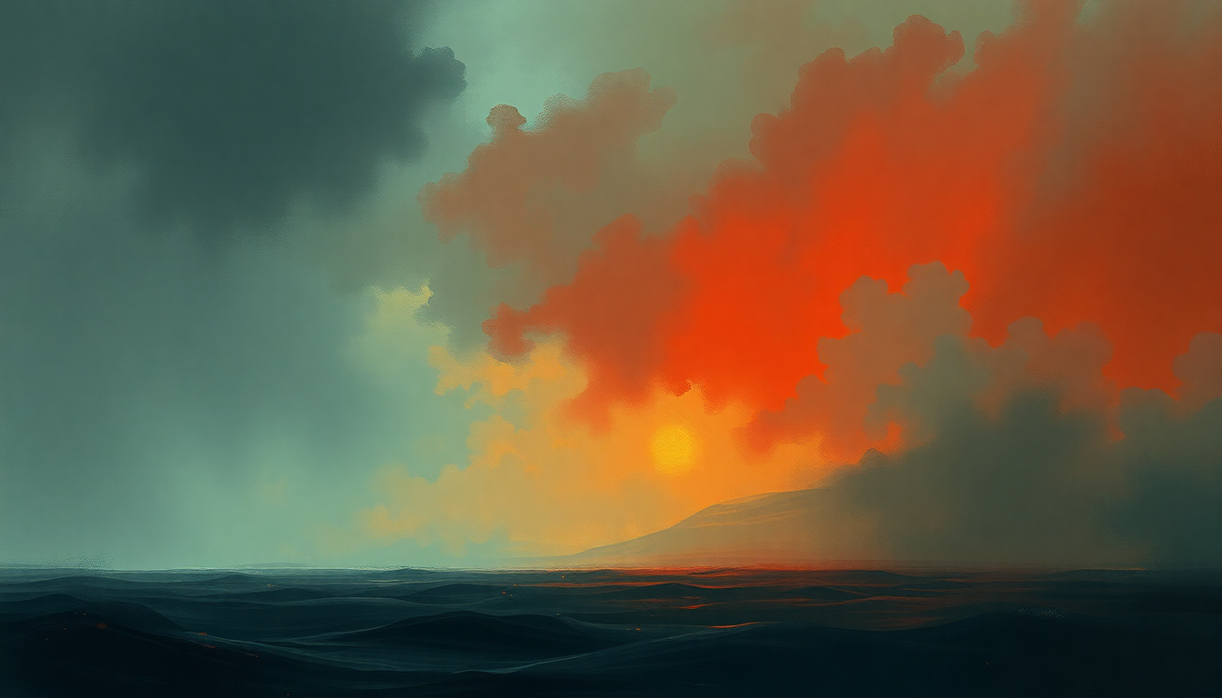 Fan-driven abstract illustration evoking the emotional arc of Flying Dutchman Overture by Richard Wagner