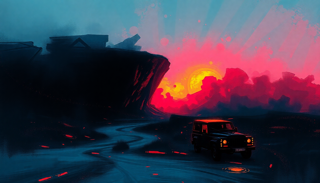 Fan-driven abstract illustration evoking the emotional arc of Folk Lore by Husker Du