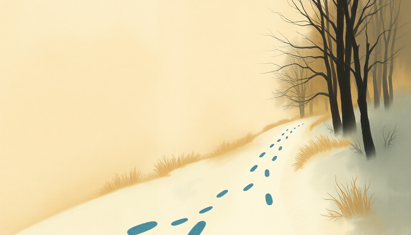 Fan-driven abstract illustration evoking the emotional arc of Footprints in the Snow by Bill Monroe