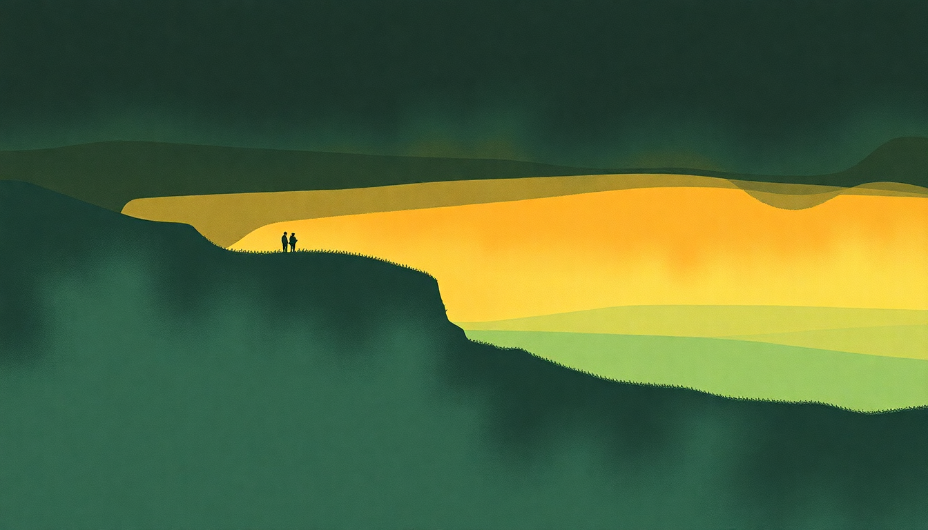 Fan-driven abstract illustration evoking the emotional arc of For Dinner by Slint