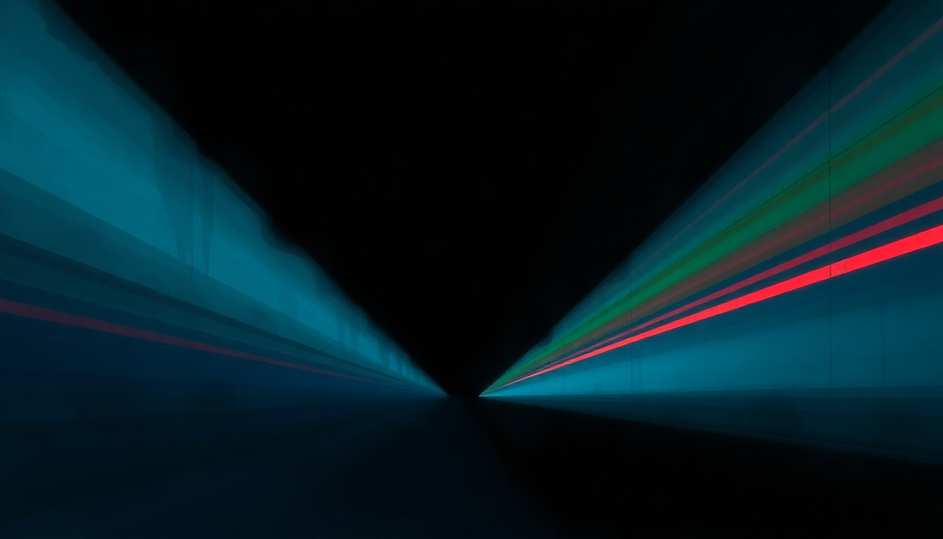 Fan-driven abstract illustration evoking the emotional arc of Genetic Engineering by Orchestral Manoeuvres in the Dark