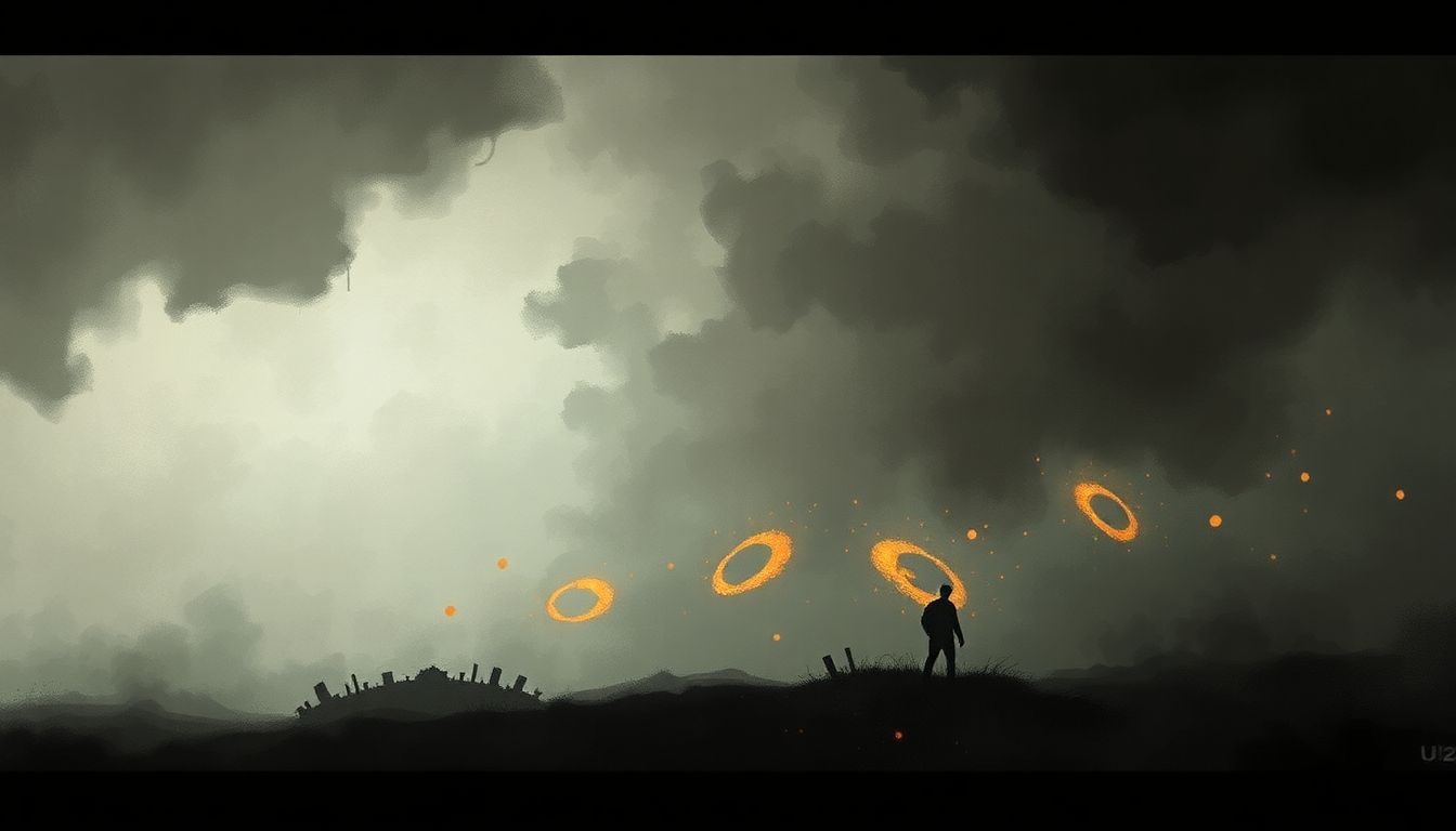 Fan-driven abstract illustration evoking the emotional arc of Get On Your Boots by U2