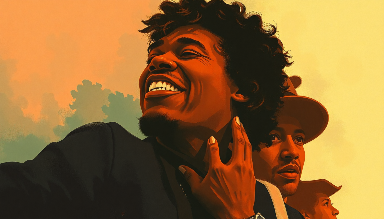 Fan-driven abstract illustration evoking the emotional arc of Get Up Offa That Thing by James Brown