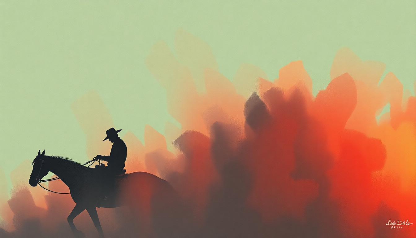 Fan-driven abstract illustration evoking the emotional arc of Ghost Riders in the Sky by Dick Dale