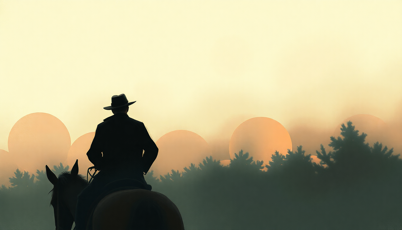 Fan-driven abstract illustration evoking the emotional arc of Ghost Riders in the Sky by Johnny Cash
