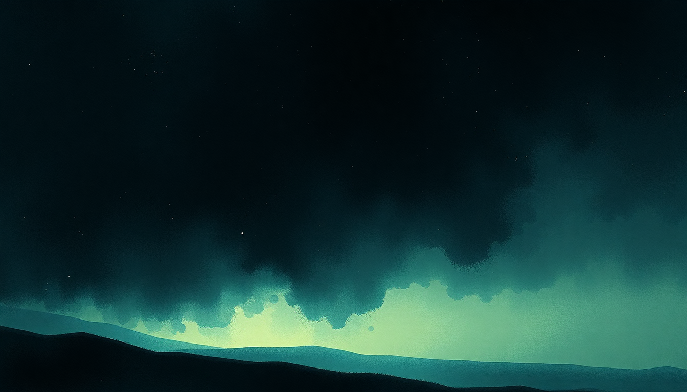 Fan-driven abstract illustration evoking the emotional arc of Glittering Blackness by Explosions in the Sky