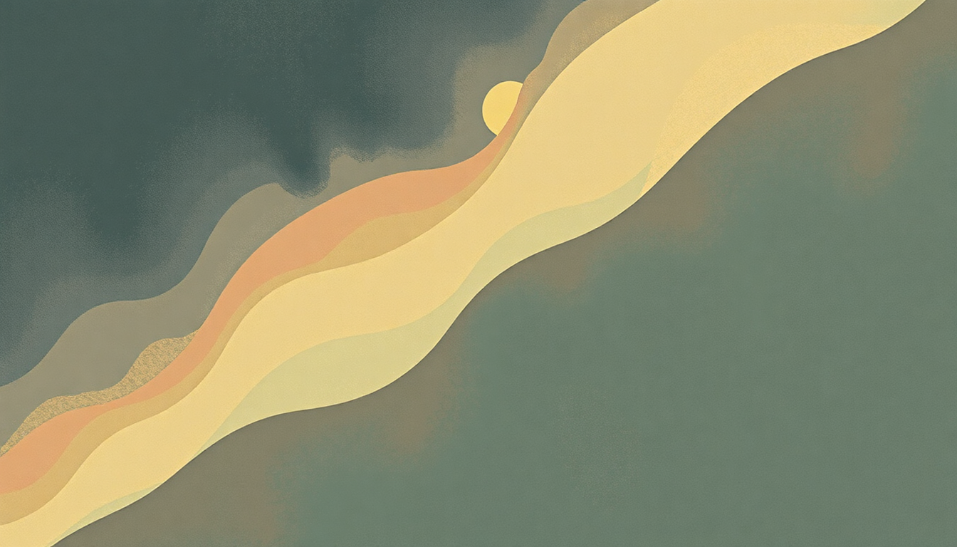 Fan-driven abstract illustration evoking the emotional arc of Gloria by Mineral