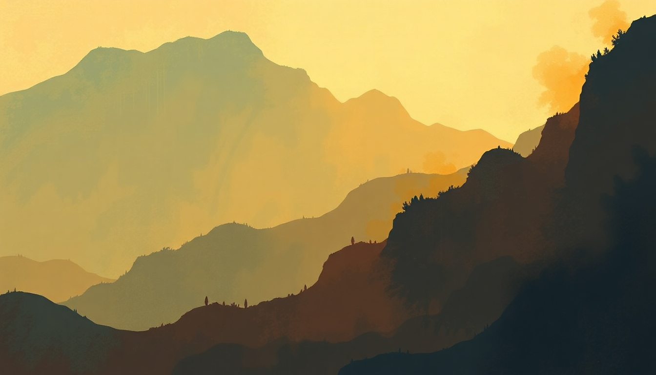 Fan-driven abstract illustration evoking the emotional arc of Go Tell It on the Mountain by Mahalia Jackson