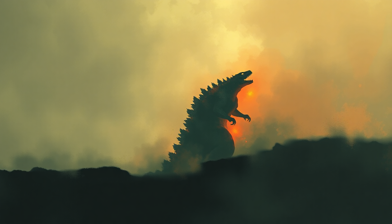 Fan-driven abstract illustration evoking the emotional arc of Godzilla by Eminem