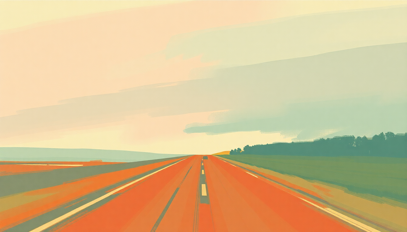 Fan-driven abstract illustration evoking the emotional arc of Goin' Down Highway 51 by John Lee Hooker